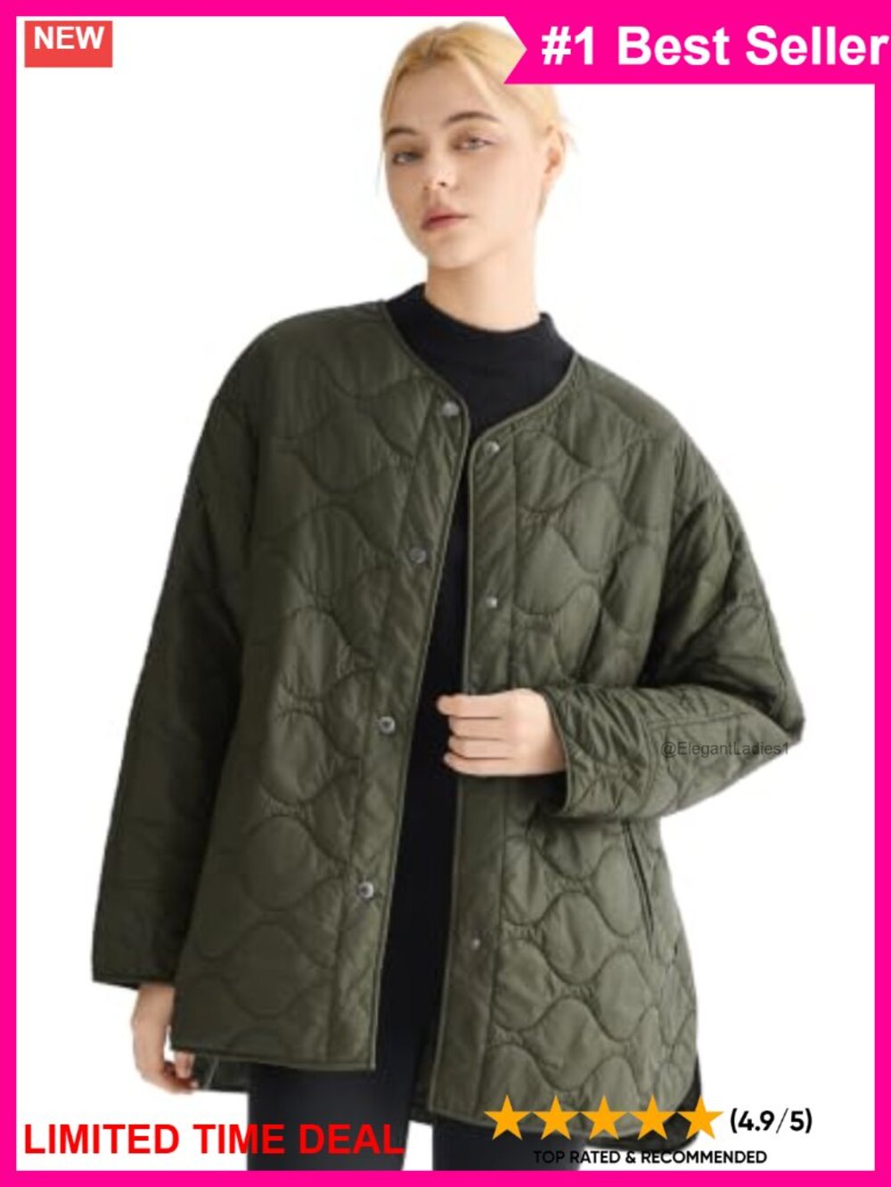 Oversized Quilted Lightweight Puffer Coat Waterproof Outerwear with Pockets